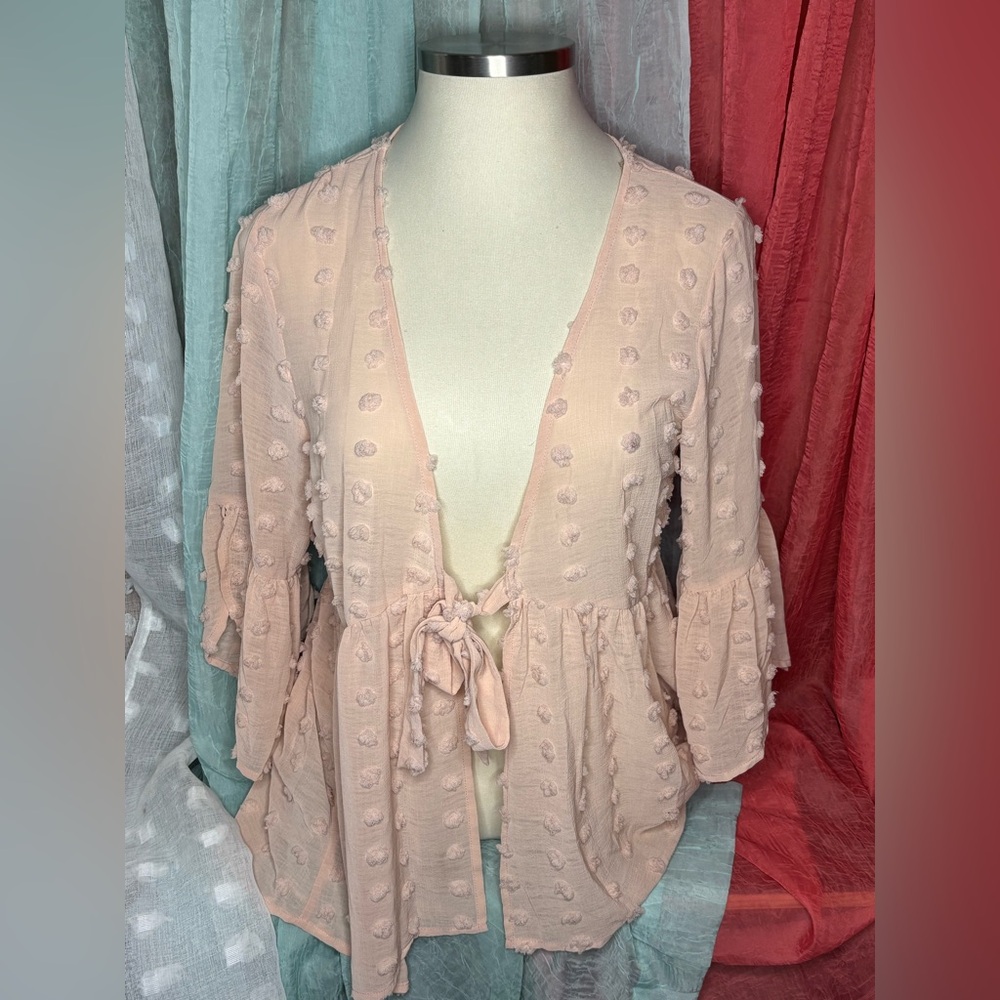 Kori Cream Textured Tie-Front Top